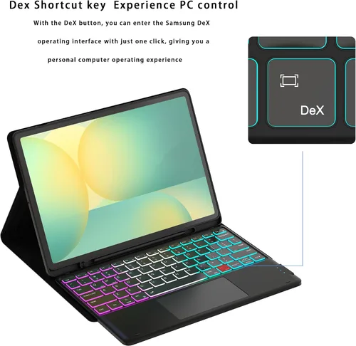 Miniatura 2 de Funda de teclado para Samsung Galaxy Tab S10 FE+ Plus de 13.1 pulgadas 2025: modo DEX con un solo clic, retroiluminación arcoíris, trackpad