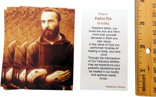 Miniatura 3 de Westmon Works St Padre Pio - Juego de cartas sagradas de oración en la espalda, patrón santo (10 unidades)