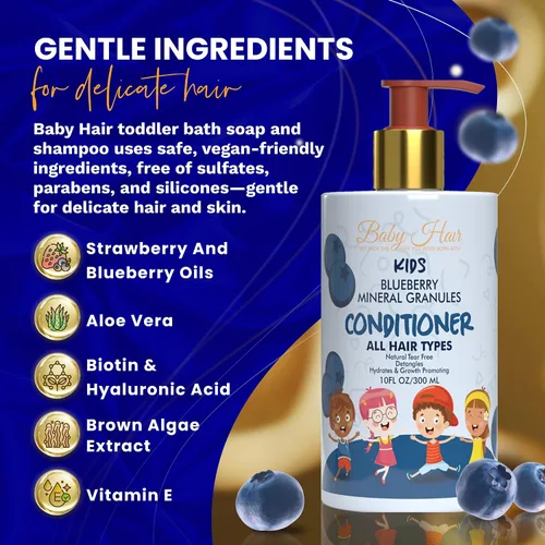Miniatura 4 de BABY HAIR - Acondicionador de cabello para niños con minerales de arándanos, acondicionador para el cabello sin sulfato, acondicionador