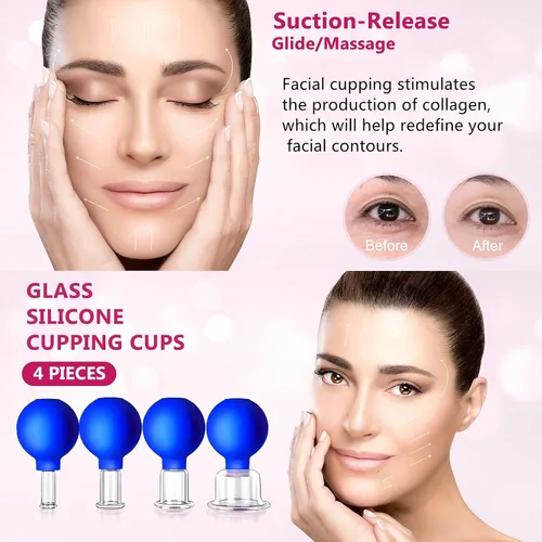 Miniatura 6 de Juego de Terapia de Ventosas Faciales de 4 Tamaños de Vidrio, Copa de Masaje al Vacío Anti Celulitis para Ojos y Cara - Terapia de Masaje