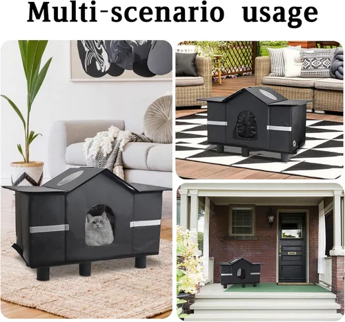 Miniatura 7 de Casa para gatos al aire libre resistente a la intemperie, refugio aislado para gatos para exteriores con ventana de techo, 100% impermeable, puerta