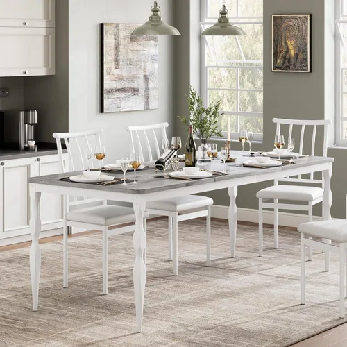 Miniatura 9 de IDEALHOUSE Mesa de comedor de granja rectangular de 78 pulgadas para 6-8 personas, mesa de cocina de madera con patas resistentes, mesa de cocina