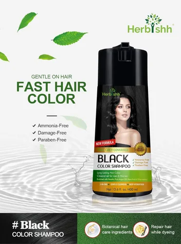 Miniatura 2 de Herbishh Champú de color para cabello gris – Fórmula enriquecida con queratina y flor de forro polar tubérculo – Cobertura total de canas, fácil