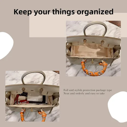Miniatura 8 de DGAZ Organizador de bolsos suave y sedoso, de seda, lujoso, para mujer, se adapta a bolsas Birkin25303540 (Craie, BK25)
