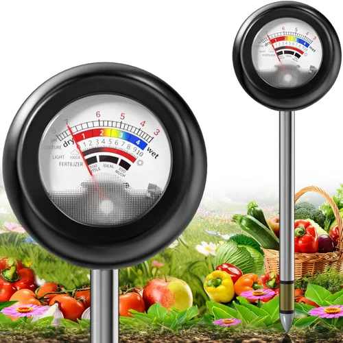 Probador de suelo 4 en 1, medidor de humedad de plantas sin batería con PH/humedad/prueba de luz/fertilizante, medidor de pH del suelo para jardín,