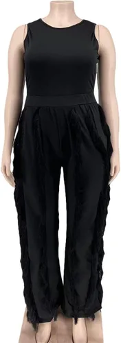 Miniatura 3 de PRIVIMIX Conjunto de 2 piezas para mujer, talla grande, con flecos, con borlas, pantalones largos, sin mangas, camiseta sin mangas, ropa