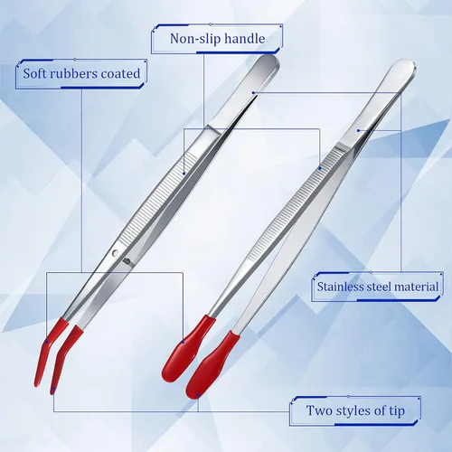 Miniatura 6 de Honoson 4 pinzas con punta de goma, pinzas de punta de silicona de PVC, pinzas planas y dobladas para laboratorio, joyería industrial, manualidades