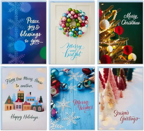 Hallmark - Juego tradicional de tarjetas de Navidad en caja (36 tarjetas y sobres) árboles callistemon, adornos, copos de nieve