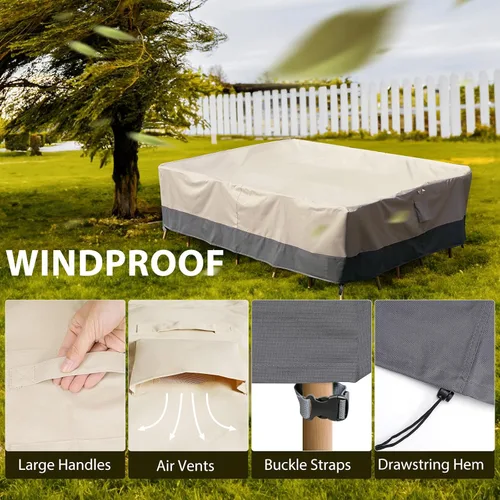 Miniatura 6 de Funda rectangular para mesa de comedor de patio, impermeable, resistente, 74 x 54 x 28 pulgadas, funda para muebles de patio al aire libre