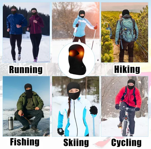 Miniatura 3 de 2 pasamontañas calefactables, máscara facial eléctrica, funciona con pilas, gorro de esquí recargable, polaina de cuello de invierno, 3 ajustes