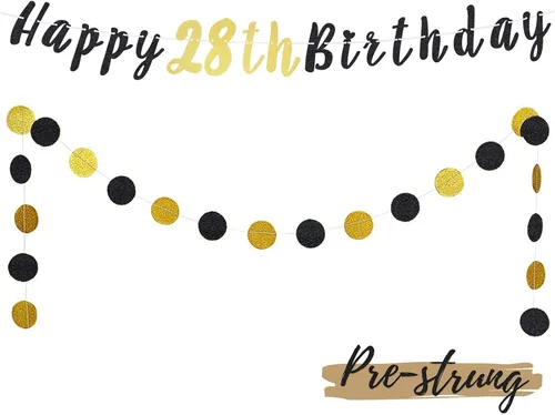 Miniatura 42 de Juego de decoración de cumpleaños número 100 – Cartel de feliz cumpleaños número 100 con puntos circulares de purpurina negra y dorada que saluda a