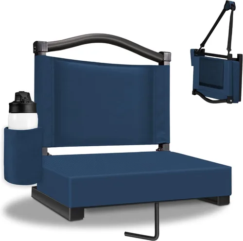 Miniatura 13 de Fragess Asiento para gradas, asientos de estadio con respaldo y cojín grueso, sillas de gradas con correa para el hombro y bolsillo lateral, asiento