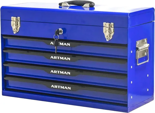 Miniatura 11 de Caja de herramientas de metal de 4 cajones, caja de herramientas portátil de acero con cierre de pestillo de metal y bloqueo de llave, bandeja