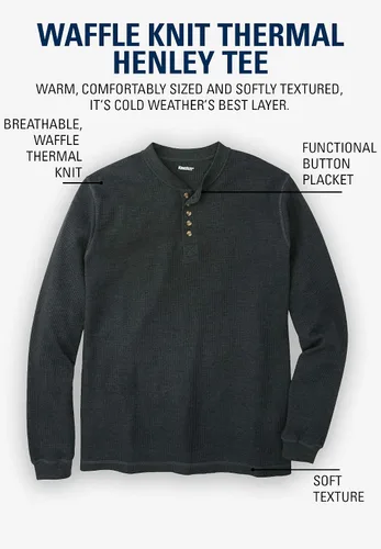 Miniatura 5 de Kingsize Big & Tall Playera térmica Henley, con tejido tipo waffle.