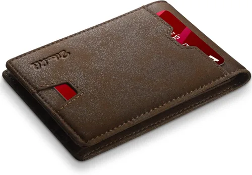 Miniatura 21 de Zitahli Billetera para hombre, de piel fina, con bloqueo RFID, minimalista, plegable, tarjetero con caja de regalo