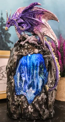 Dragón púrpura de cuarzo azurita escalando una montaña de piedra preciosa, figura decorativa de piedra sintética, quemador de incienso de reflujo