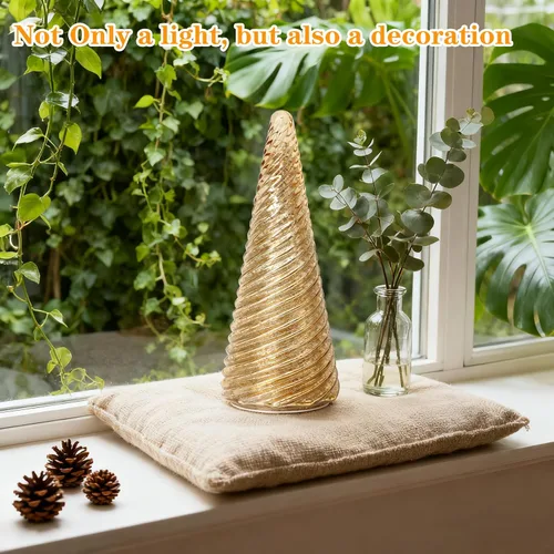 Miniatura 5 de Decoraciones de árbol de Navidad de vidrio para interiores, luz LED de mercurio decorativa de mesa para chimenea y hogar, luces nocturnas