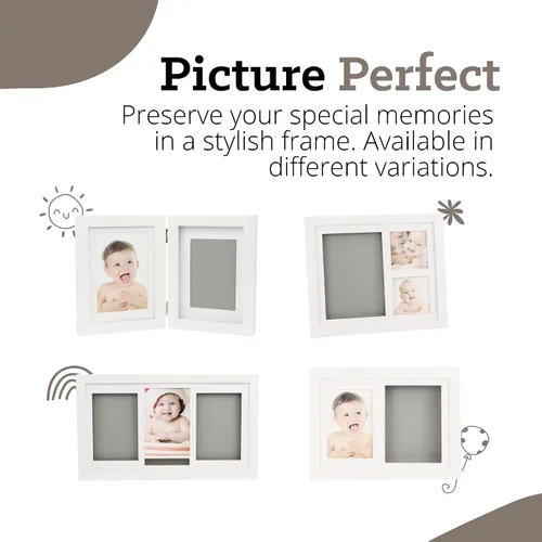 Miniatura 4 de Kit de manos y huellas de bebé, marco blanco, 2 fotos, marco de fotos para bebés y recuerdo de registro, kit de fundición personalizado para recién