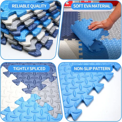 Miniatura 5 de Coolcandy Tapete de juego de espuma para bebé, 16 piezas con tiras de borde, azulejos de piso entrelazados de 4 colores, tapete de piso