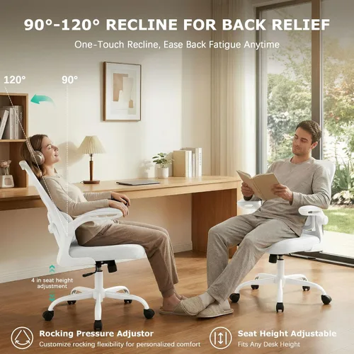 Miniatura 7 de AreShark Silla de oficina ergonómicas con soporte lumbar ajustable, silla de malla transpirable con respaldo alto con ruedas y reposabrazos Blanco