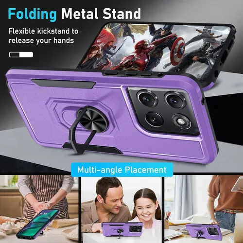 Miniatura 2 de Funda diseñada para Motorola Moto G Stylus 5G 2025/2026, color lavanda Tempered Glass Screen Protector,Built in Ring Holder Kickstand,Heavy Duty