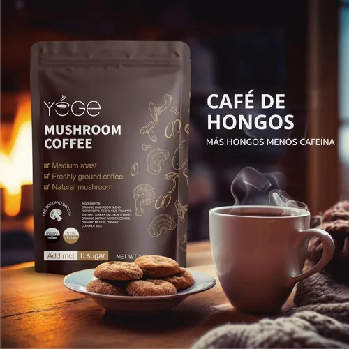 Miniatura 8 de Café de hongos, café instantáneo de hongos con cordyceps, reishi, trompeta rey, shiitake, cola de pavo, melena de león para energía, concentración