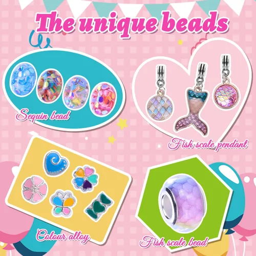 Miniatura 4 de AIPRIDY Kit de fabricación de pulseras con dijes, juego de regalos de unicornio sirena que puede inspirar imaginación y creatividad, kit de 104