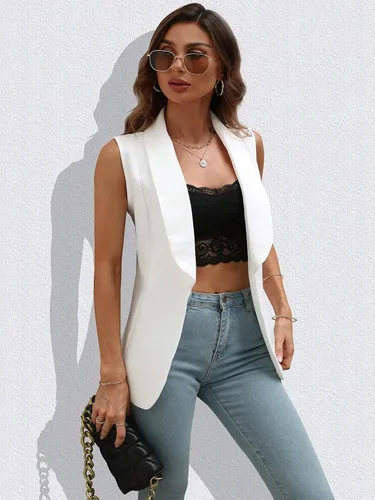Miniatura 7 de Floerns Blazer sin mangas con cuello de chal abierto para oficina