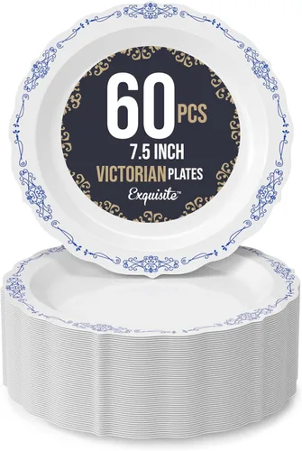 Miniatura 22 de SIZENAME - Platos de plástico desechables, diseño victoriano de calidad premium, color crema, para fiestas y bodas, 60