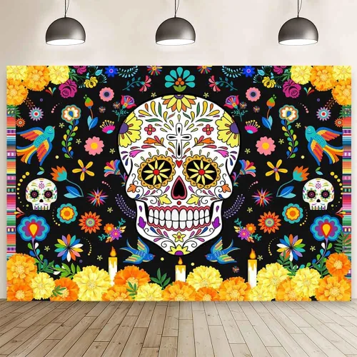 MEHOFOND Telón de fondo del Día de los Muertos de 7 x 5 pies, diseño de calavera de azúcar Dia De Los Muertos, fondo de fotografía, Fieasta