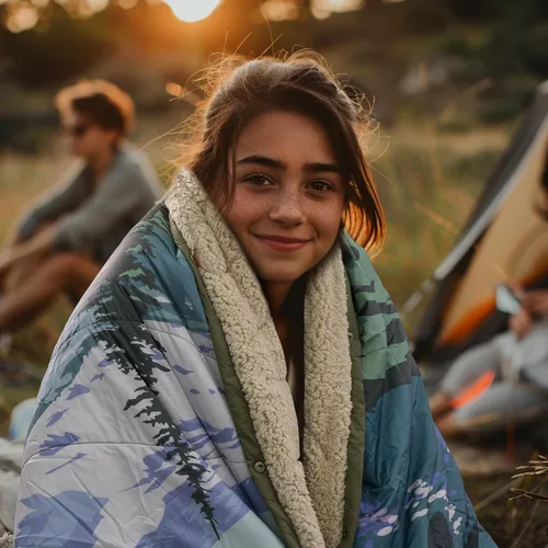 Miniatura 7 de Manta de campamento al aire libre con forro sherpa, mantas de campamento gruesas extra cálidas y acolchado ultraligero suave poncho DWR edredón