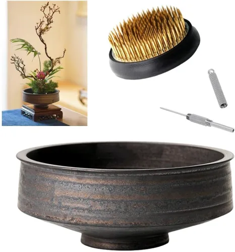 Miniatura 10 de Kit de jarrón japonés Ikebana de flores de rana japonesa, suministros para arreglar flores, contenedor de flores con herramienta de enderezamiento