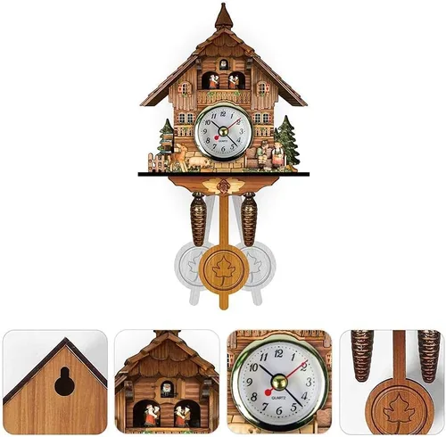 Miniatura 4 de FitBest Reloj de cuco tradicional de madera hecho a mano con pájaros, funciona con pilas, reloj de cuarzo de péndulo de pared para decoración