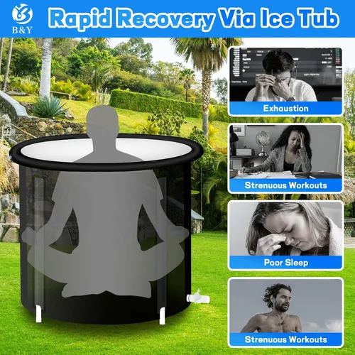 Miniatura 3 de B&Y Bañera de hielo, tina de inmersión fría para la recuperación de atletas, barril de hielo de múltiples capas, bañera inflable para baño de hielo