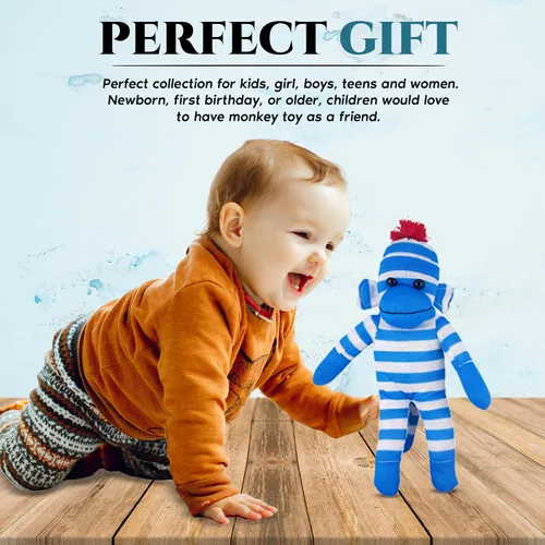 Miniatura 5 de Plushland Adorable Mono de Calcetines, El Original y Tradicional Juguete de Animal de Peluche Tejido a Mano, Regalo para Niños, Bebés, Adolescentes