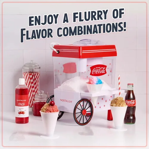 Miniatura 5 de Nostalgia Coca-Cola Máquina de Raspados de Nieve de Hielo Raspado - Máquina de Granizados Retro de Mesa Coke Hace 20 Golosinas Heladas - Incluye 2