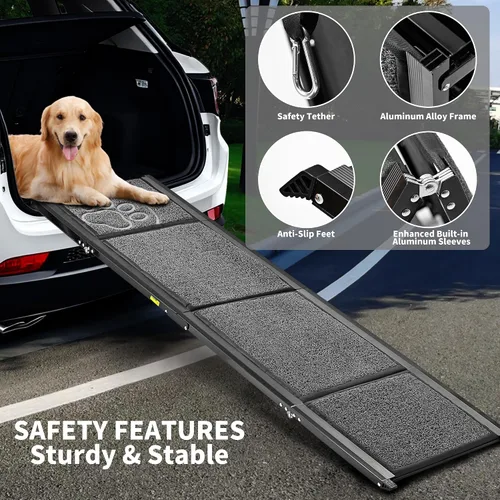 Miniatura 3 de Rampa para Perros para Automóvil de 63" de Largo y 17.3" de Ancho, Rampas Portátiles para Perros Grandes con Superficie de Alfombra Antideslizante