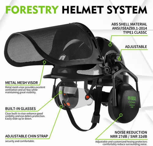 Miniatura 2 de GREEN DEVIL Casco protector de seguridad para motosierra, casco forestal con visera integrada de malla, protector facial de malla, orejeras 4 en 1