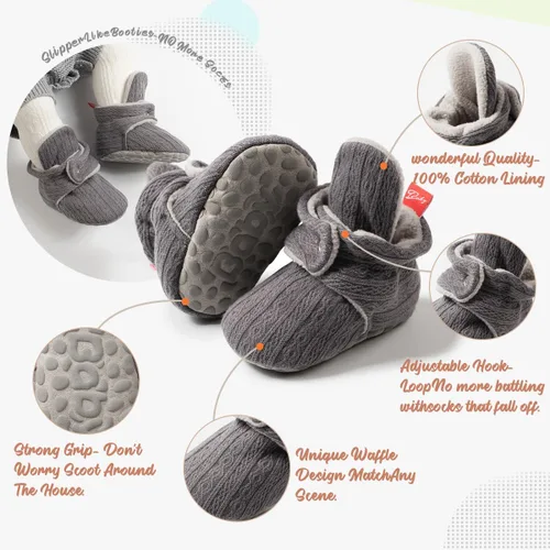 Miniatura 90 de Botines de forro polar para bebés, niños y niñas, pantuflas antideslizantes con agarre suave, zapatos de calcetín para recién nacidos, cuna