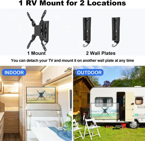 Miniatura 2 de PUTORSEN Soporte de TV RV para televisores de 13 a 43 pulgadas y hasta 44 libras, soporte de pared para RV de liberación rápida con placas de pared