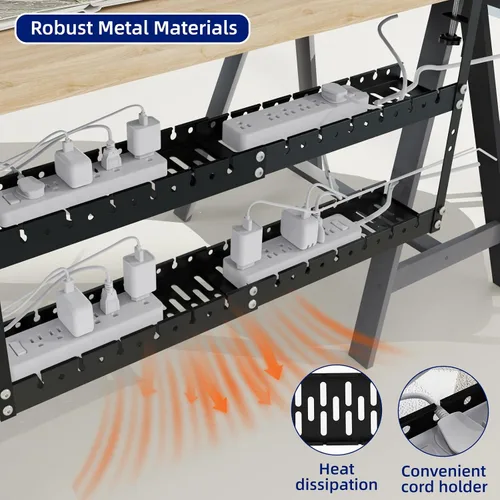 Miniatura 7 de Bandeja extensible de 31 pulgadas para organizar cables debajo del escritorio, bandeja de gestión de cables de metal debajo del escritorio