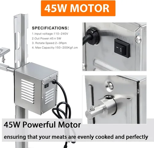 Miniatura 3 de iMeshbean Kit de parrilla de asador de 220 libras, parrilla eléctrica para asadores de cerdos con motor de 45 W, soporte de asador de acero