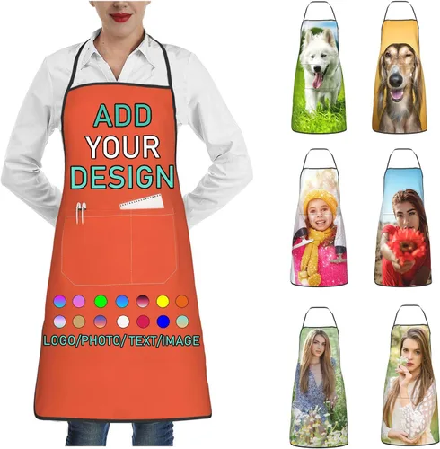 Miniatura 17 de Delantal personalizado con 2 bolsillos, personalizable con nombre, texto, logotipo, foto, cocina, horneado, delantal de cocina para mujeres y hombres