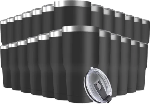 Miniatura 7 de Taza de viaje de acero inoxidable de 30 onzas con tapa, paquete de 16 vasos a granel aislados al vacío de doble pared, taza de café