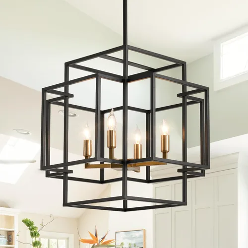 Miniatura 13 de Candelabro de techo alto para vestíbulo: 8 luces de granja para entrada, lámparas colgantes grandes industriales para entrada, escalera, pasillo