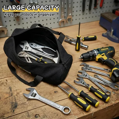 Miniatura 5 de Bolsas de herramientas pequeñas de 14 pulgadas para hombres, bolsa de almacenamiento de herramientas con cremallera de boca ancha, bolsa de Negro-14