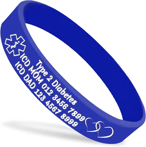 Miniatura 10 de Pulseras de silicona de alerta médica personalizadas, pulseras de identificación médica, pulseras de emergencia deportivas personalizadas para Blanco