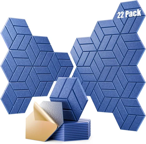 Miniatura 38 de 12 paneles acústicos autoadhesivos, paneles de espuma a prueba de sonido de 12 x 10 x 0.4 pulgadas para paredes, paneles de pared hexagonales Negro