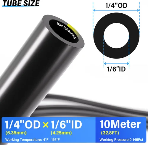 Miniatura 3 de TAILONZ PNEUMATIC Negro DOT 1/4 pulgadas de 32.8 ft 32.8ft Nylon Air Tubing Kit Tubería Manguera de tubería de línea de aire Tubería o transferencia