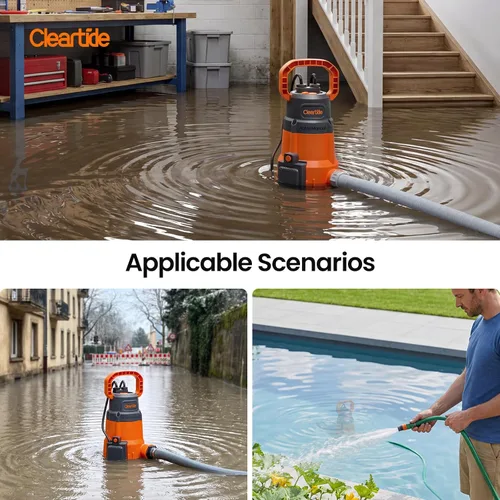Miniatura 8 de Cleartide Bomba sumergible de 1/3 HP, 2790 GPH de alto flujo, bomba de sumidero portátil con sensor de agua automático, ideal para sótano y patio